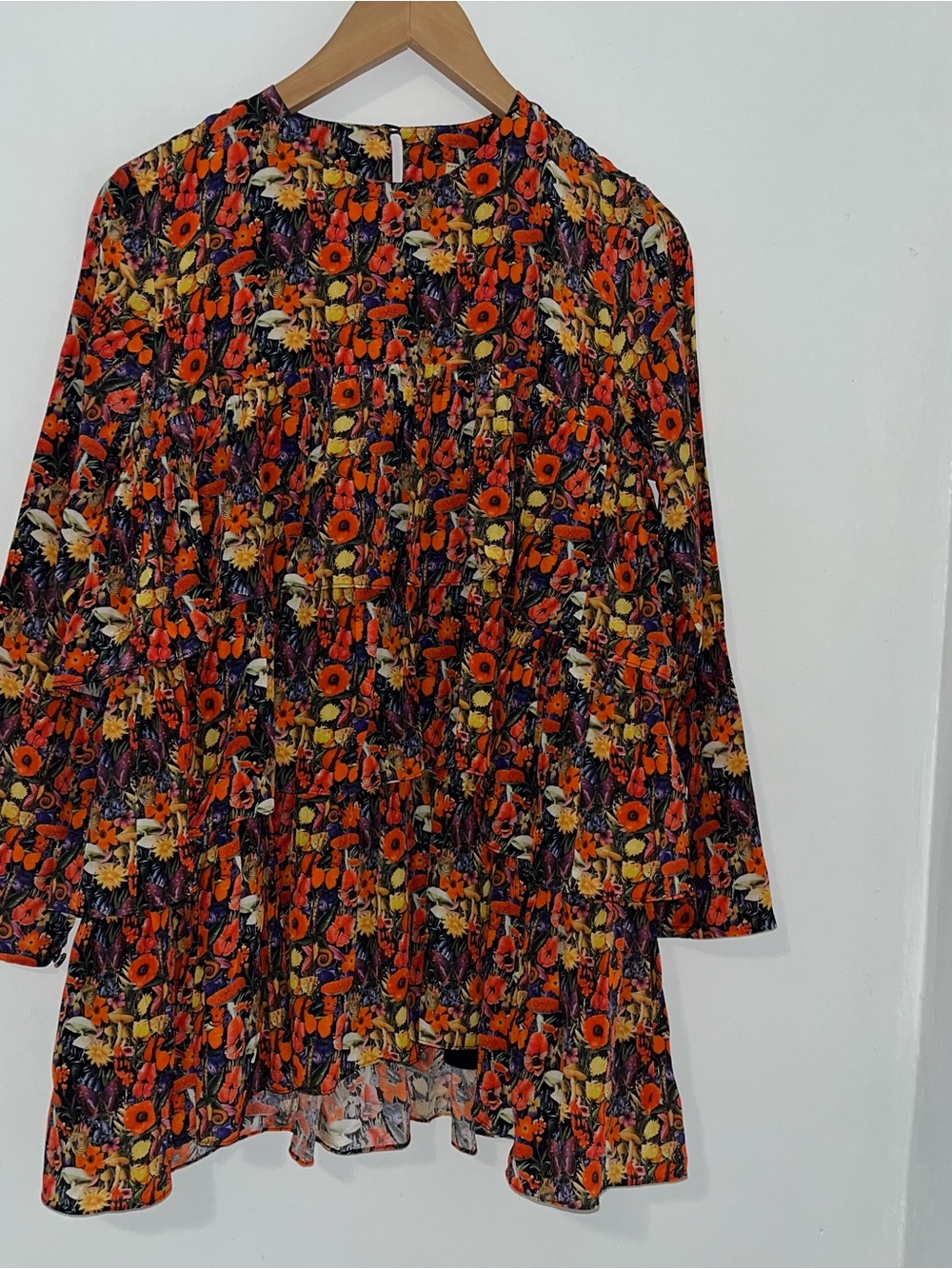 Muzungu Sister 100% Silk Handmade Floral Print Long-Sleeve Tunic - Orange Multi